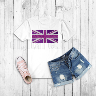 white tshirt with pink and purple union jack