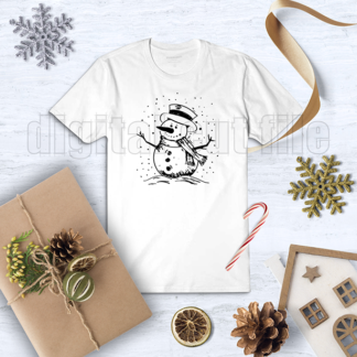 snowman on white tshirt with christmas decorative background