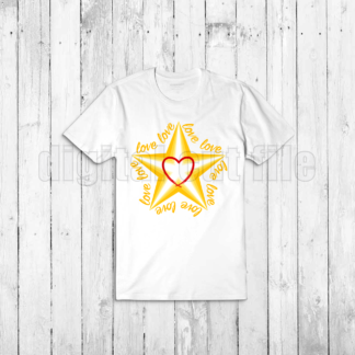 plaie tshirt with layered star shape surrounded by love words
