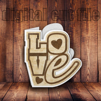 brown wood backdrop to 3D Love letters shaped folded card